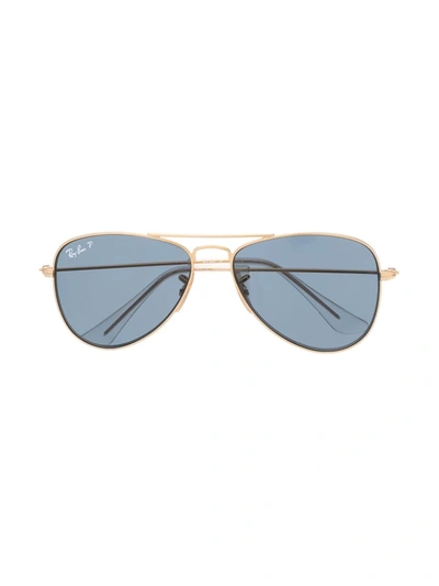 Ray-ban Junior Kids' Blue-tinted Aviator Sunglasses In Gold
