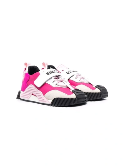 Dolce & Gabbana Kids' Colour-block Logo Sneakers In Pink