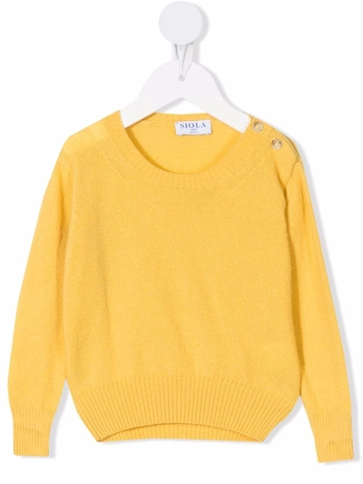 Siola Babies' Shoulder-button Knitted Jumper In Yellow