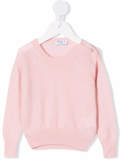Siola Babies' Buttoned-shoulder Knitted Jumper In Pink
