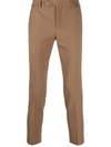 Pt01 Pressed-crease Slim-fit Tailored Trousers In Brown