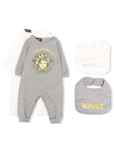 Versace Babies' Medusa-print Romper Set In Grey