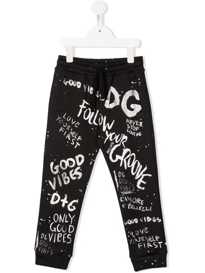 Dolce & Gabbana Kids' Logo-print Drawstring Track Pants In Black,white
