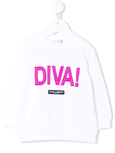 Dolce & Gabbana Babies' Diva-print Crew Neck Sweatshirt In Bianco