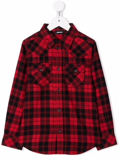 Diesel Kids' Check-print Button-up Shirt In Multi