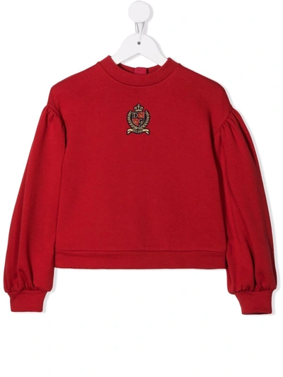 Dolce & Gabbana Kids' Logo Patch Cotton Sweatshirt In Red