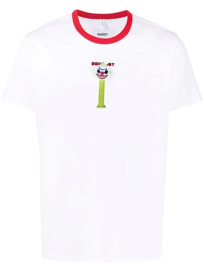 Doublet Contrast Neckline Front Puppet Embroidery T-shirt In White