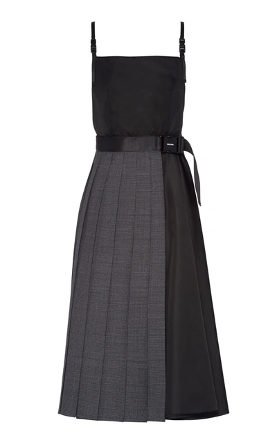 Prada Checked Wool And Nylon-gabardine Midi Dress In Multi