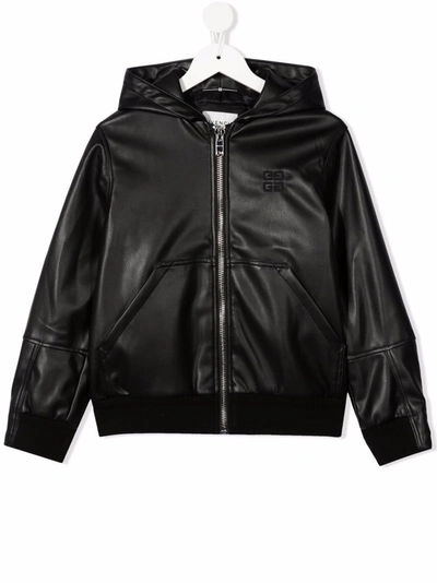 Givenchy Hooded Zip-up Leather Jacket In 黑色