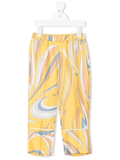 Emilio Pucci Junior Kids' Large Paisley-print Straight Trousers In 黄色