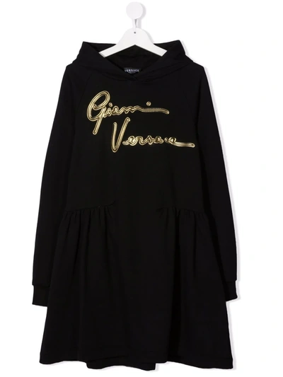 Versace Logo-print Hoodie Dress In Black
