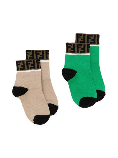 Fendi Kids' Two Pack Ff-logo Socks In Green