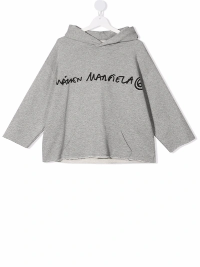 Mm6 Maison Margiela Teen Logo-print Pullover Hoodie In 灰色