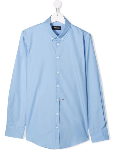 Dsquared2 Teen Classic Button-up Shirt In 蓝色