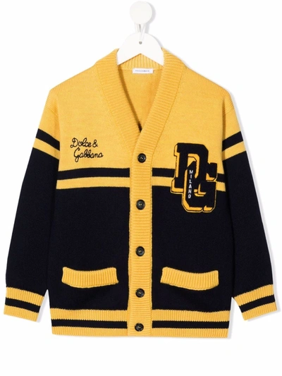 Dolce & Gabbana Kids' Logo-patch Button-up Cardigan In Multicolor