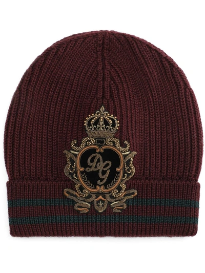 Dolce & Gabbana Appliqué Ribbed-knit Beanie In Red