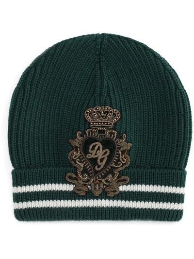 Dolce & Gabbana Appliqué Virgin Wool Beanie In Green