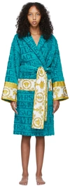 Versace Blue Hooded 'i Love Barocco' Bath Robe In Z4882 Blue