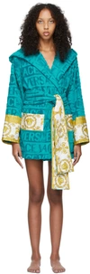 Versace Blue Hooded 'i Love Barocco' Bath Robe In Z4882 Blue
