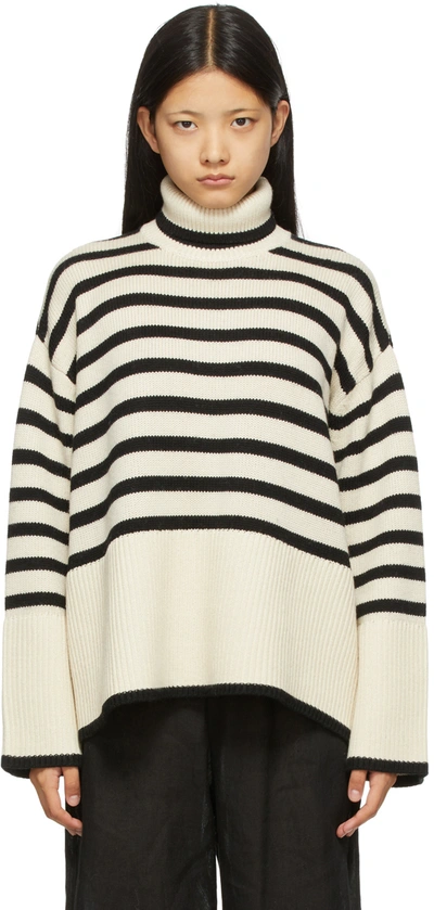 Totême Striped Wool And Cotton-blend Turtleneck Sweater In Light Sand Stripe
