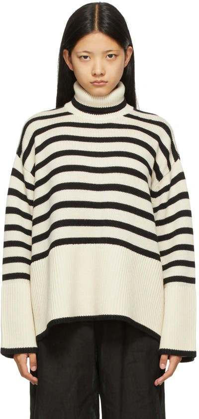 Totême Striped Wool And Cotton-blend Turtleneck Sweater In Neutral