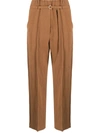 ALYSI CAMEL BROWN BELTED CROPPED TROUSERS,9610C5EE-5C6E-D05B-B262-4A70ACED198E