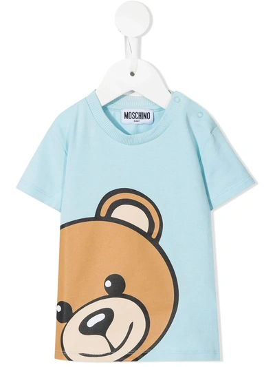 Moschino Babies' Logo Bear Print T-shirt In Blue
