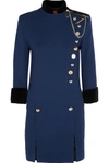 RONALD VAN DER KEMP Embellished cotton velvet-trimmed wool-crepe mini dress