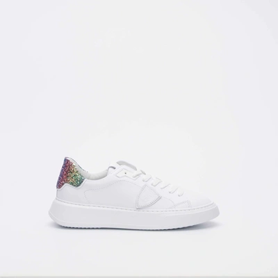 Philippe Model Temple Model Sneakers In White Leather With Multicolor Glitter Detail