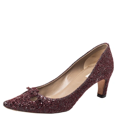 Pre-owned Marc Jacobs Burgundy Glitter Slip On Pumps Size 37