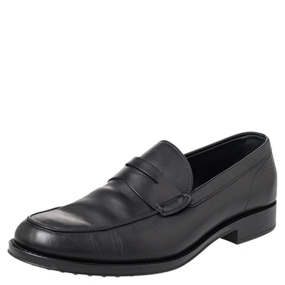 Pre-owned Tod's Black Leather Penny Slip On Loafers Size 45