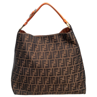 Pre-owned Fendi Tobacco Zucca Canvas And Leather Large Hobo In Brown