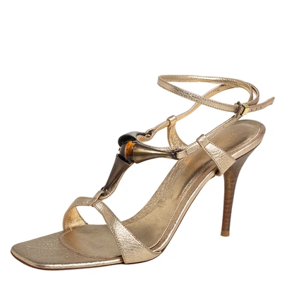 Pre-owned Gianvito Rossi Gold Leather Embellished Ankle Strap Sandals Size 37