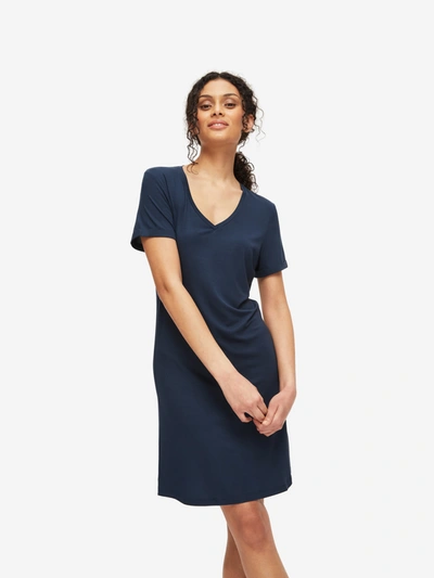 Derek Rose Lara V-neck Stretch-jersey Sleep T-shirt In Navy