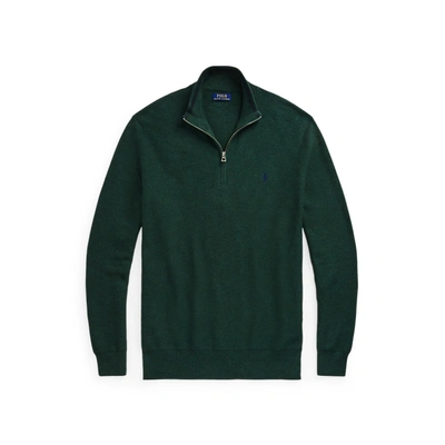 Polo Ralph Lauren Icon Logo Half Zip Pima Cotton Knit Sweater In Green Heather
