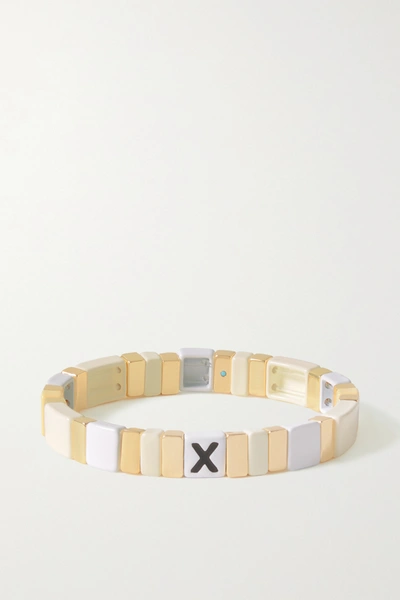 Roxanne Assoulin Neutral Alphabet Soup Enamel And Gold-tone Bracelet In Off-white