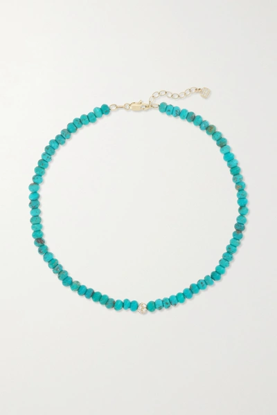 Sydney Evan 14-karat Gold, Turquoise And Diamond Anklet