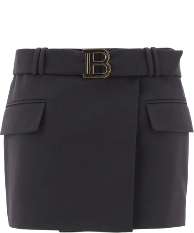 Balmain B Buckle Belted Mini Skirt In Black