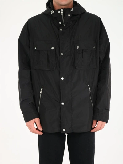 Balmain Hooded Logo Windbreaker Jacket In Black