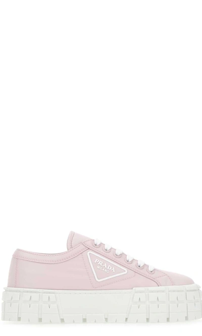 Prada Double Wheel Nylon Gabardine Sneakers In Alabaster Pink