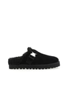 Moncler Mon Mule Suede Shearling-lined Slide Mules In Black