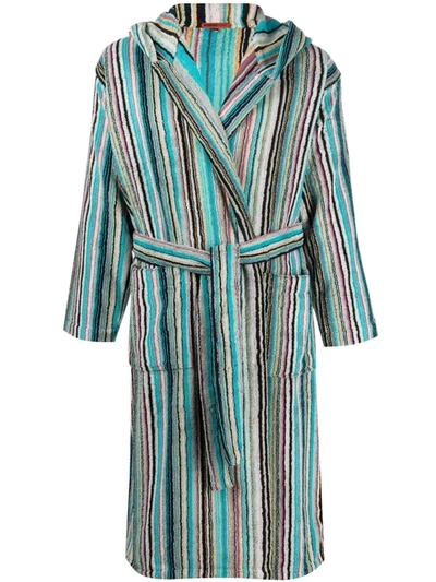 Missoni Jazz Striped Hooded Bathrobe In Blue