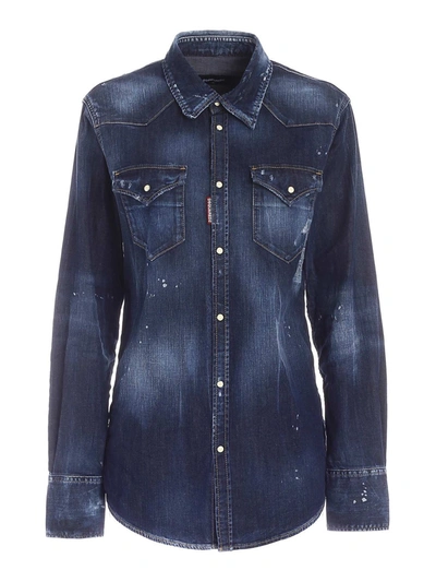 Dsquared2 Stonewashed Distressed-effect Denim Shirt In Blue