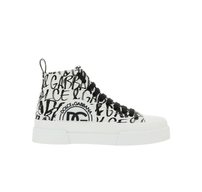 Dolce & Gabbana Canvas Portofino Light Mid-top Sneakers With Dg Logo Print In White