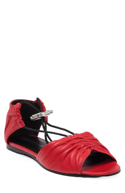 Longchamp Drawcord Leather Sandal In Poppy