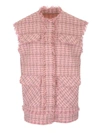 Msgm Tweed Fringe Gilet In Pink
