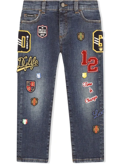 Dolce & Gabbana Kids' Logo-patch Embellished Straight Jeans In Blue
