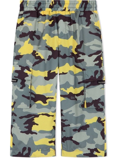 Dolce & Gabbana Kids' Camouflage-print Cargo Trousers In Grey