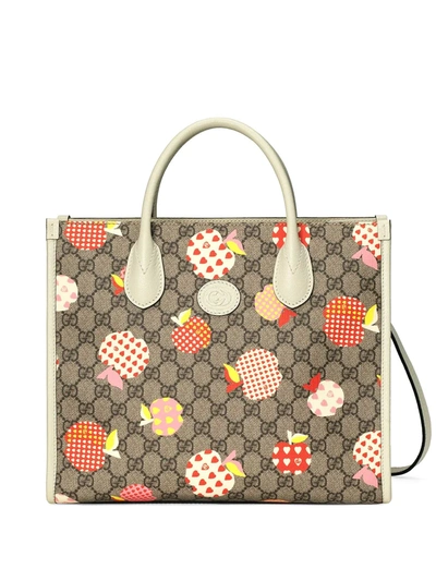 Gucci Apple-print Tote Bag In Neutrals