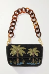 STAUD TOMMY LEATHER-TRIMMED BEADED SHOULDER BAG